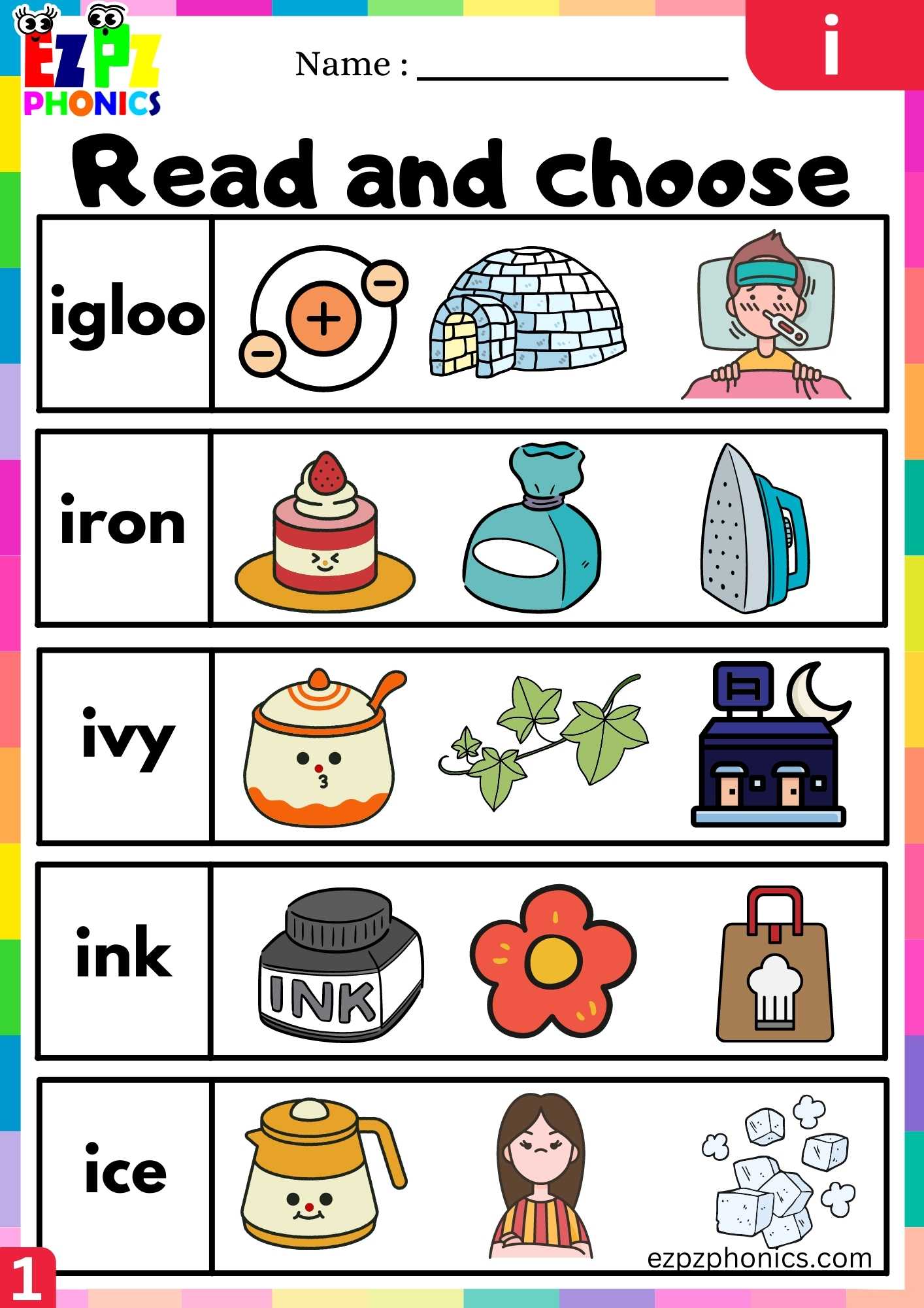 Letter I Read And Choose Beginning Sounds Worksheet